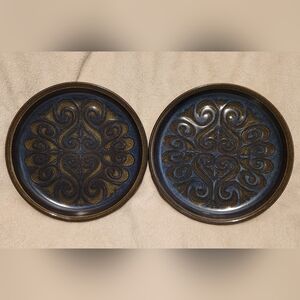 Vintage Denby Langley Bread/Dessert 6.5" Plates (2) In Earthy Blue/Green